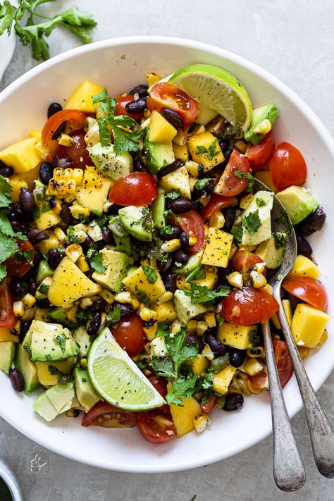 Mango, Avocado and Black Bean Salad with Lime Dressing | J Cooking Odyssey Mango Black Bean Salad, Black Bean Avocado Salad, Salad With Lime Dressing, Black Bean Salad Recipe, Barbecue Recipe, Mango Avocado, Cilantro Lime Dressing, Black Bean Salad, Bean Salad Recipes