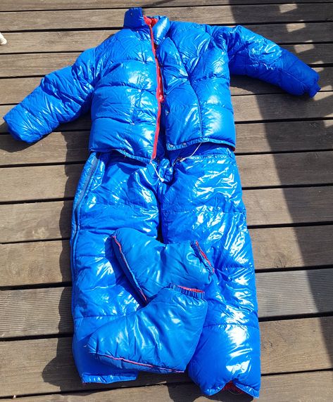 Nylon Puffer Jacket With Detachable Hood, Full Body Snow Suit, Down Suit, Nylon Puffer Jacket With Double-lined Hood For Cold Weather, Blue Nylon Outerwear With Double-lined Hood, Nylon Pants, Long-sleeve Nylon Puffer Jacket With Double-lined Hood, Ski Suits, Snow Skiing