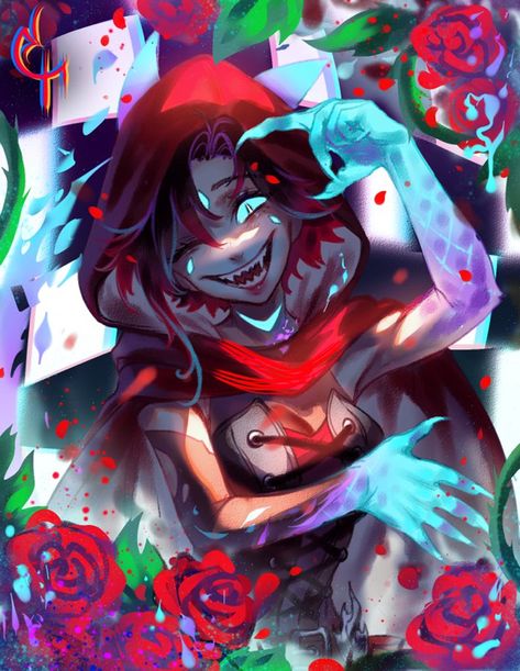 Teeth Transformation, It's All In Your Head, Falling Petals, Rwby Oc, All In Your Head, Rwby Red, Red Like Roses, Evil Smile, Checkered Background