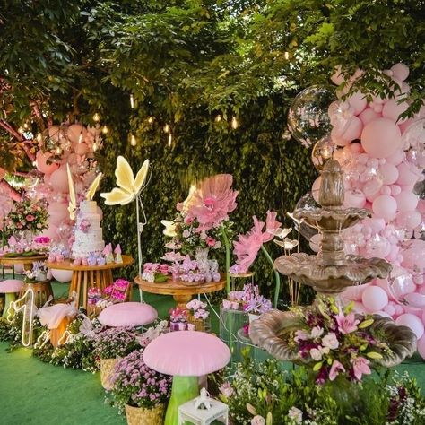 Enchanted Garden Party, Enchanted Forest Quinceanera Theme, Fairy Theme Birthday Party, Garden Baby Shower Theme, Butterfly Garden Party, Forest Birthday Party, Sweet Sixteen Birthday Party Ideas, Fairy Garden Birthday Party, Forest Birthday