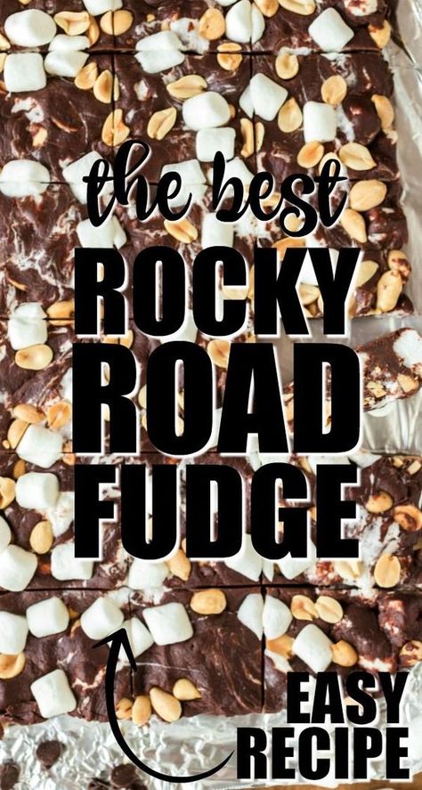 This quick and simple loaded rocky road fudge is a favorite sweet treat straight from grandma's recipe box. Chocolate, sweetened condensed milk, vanilla, soft marshmallows, and salty peanuts combine for the perfect candy. Chocolate Sweetened Condensed Milk, Best Rocky Road Recipe, Easy Rocky Road Recipe, Rocky Road Cupcakes, Rocky Road Candy, Rocky Road Chocolate, Rocky Road Fudge, Rocky Road Recipe, Microwave Fudge