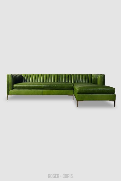 Green Leather Sectional, Modern Leather Sofa, Leather Chesterfield Sofa, Leather Chesterfield, Mid Century Sofa, Sofa Chaise, Custom Sofa, Leather Sectional, Chesterfield Sofa