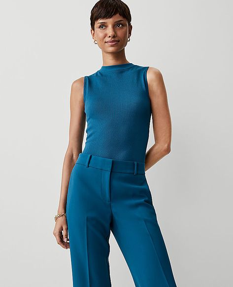 Styled seamlessly for a sleek, body-hugging fit – and endlessly versatile worn alone or layered – our modern seamless collection is an irresistible must-have. Mock neck. Sleeveless.,Hit:Hits at hip,Imported:Imported,Fit:Soft & stretchy fit,Length:23" long,Fabrication:93% Nylon, 7% Spandex,Garment Care:Machine Washable Seamless Mock Neck Tank Top by Ann Taylor Size regular - XS/S Underwater Teal Women's Mock, Neck, Sleeveless, Knits, Tops, 93%, Nylon, 7%, Spandex, Machine, Washable Slim Fit Top Outfit, Soft Dramatic Athleisure, Fitted Top Outfit, Flamboyant Gamine, Mock Neck Tank Top, Latest Fashion Trends For Women, Gamine Style, Elevated Casual, Mock Neck Tank