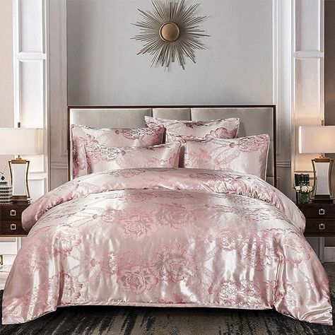 Amazon.com: Erosebridal Pink Silk Duvet Cover Set Twin Size Silk Like Satin Luxury Comforter Cover Set Flower Decor Soft Microfiber Women Bedding Set with Zipper Ties Luxury Duvet Cover for Adult Women Men Girls : Home & Kitchen Baby Pink Bedding, Jacquard Bedding, Silk Duvet Cover, Pink Duvet, Pink Duvet Cover, Bed Quilt Cover, Satin Bedding, Luxury Duvet Covers, Bed Sets