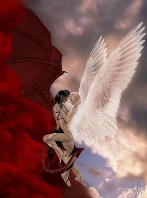 Good Vs Evil, Ange Demon, Fallen Angels, White Wings, Angel And Devil, Fairy Angel, Angels And Demons, Dark Angel, Angel Art