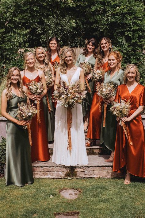 Olive And Copper Bridesmaid Dresses, Autumnal Wedding Bridesmaids, Burned Orange Bridesmaid Dresses, Rust Wedding Dress Bridesmaid, Burnt Orange And Sage Bridesmaid Dresses, Olive Green And Rustic Orange Wedding, Burnt Orange And Olive Green Wedding Bridesmaid Dresses, Emerald Green And Rust Bridesmaid Dresses, Sage Green And Burnt Orange Wedding Bridesmaid Dress