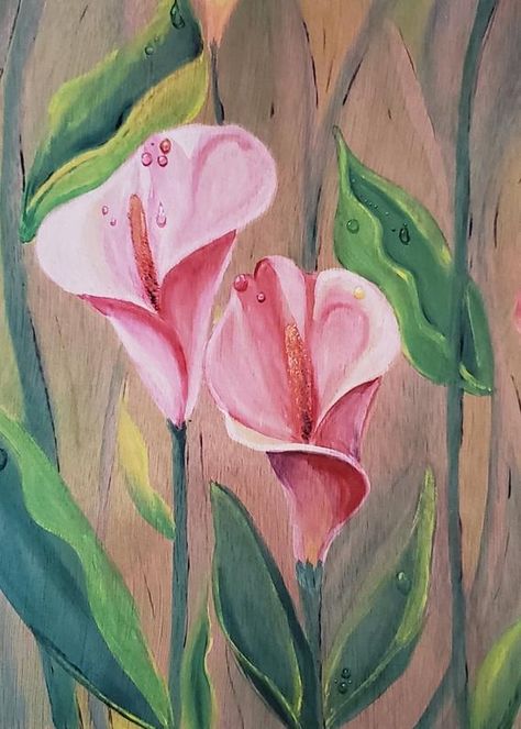 Lily Painting Acrylic, Calla Lily Painting, Acrylic Painting Pink, Cala Lilies, Pink Calla Lilies, Lily Painting, Wood Prints, Painting Floral, Diego Rivera