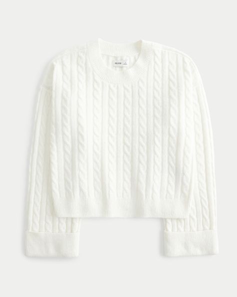 Women's Easy Cable-Knit Crew Sweater | Women's Clearance | HollisterCo.com Cable Knit Sweater Womens, Hollister Sweater, White Knit Sweater, Teen Clothing, Soft Sweater, Sweater Making, Softest Sweater, Knit Patterns, Women's Tops