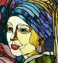 Stained Glass Project, Girl With Pearl Earring, Girl With A Pearl Earring, Artist Work, Tiffany Art, Stained Glass Paint, Art Parody, Glass Work, Johannes Vermeer