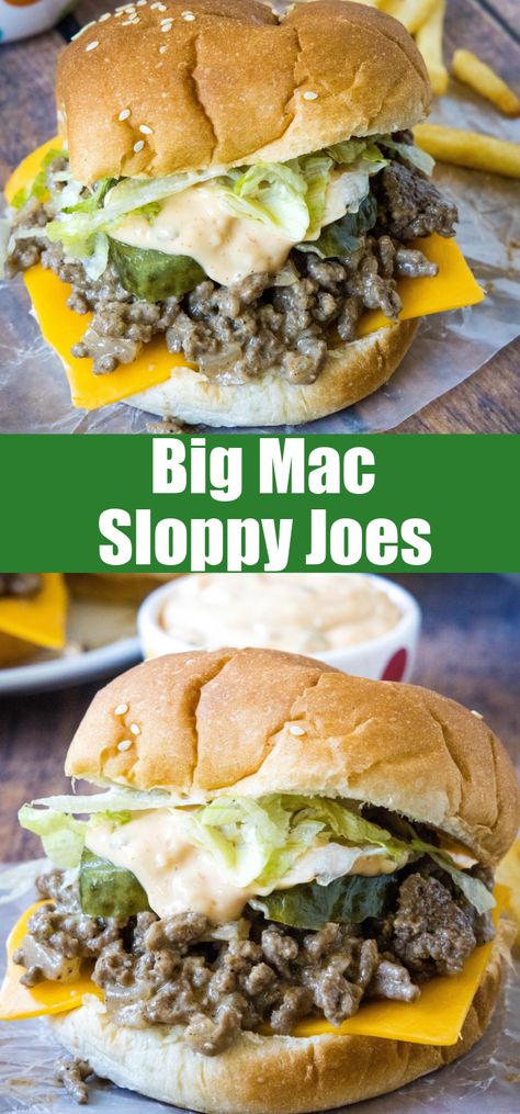 The Big Mac Sloppy Joe is a fun twist on the classic! All the flavors of the Big Mac you know in love in a knew form. Unique Sloppy Joe Recipes, Easy Quick Dinners For One, Big Mac Sloppy Joe Recipe, Big Mac Sloppy Joe, Big Mac Sloppy Joes, Big Mac Sloppy, Sloppy Joe Recipe, Flexitarian Recipes, Most Pinned Recipes