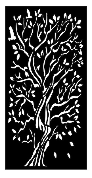 Tree Cnc Design, Stencil Art Ideas, Black And White Stencil, Tree With Leaves, Jali Design, Cnc Ideas, Laser Ideas, Cnc Design, Living Room Partition