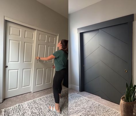 Accent Doors Interior, Diy Closet Doors, Diy Will, Basic Closet, Door Makeover Diy, Closet Door Makeover, Sliding Closet, Sliding Closet Doors, Closet Door