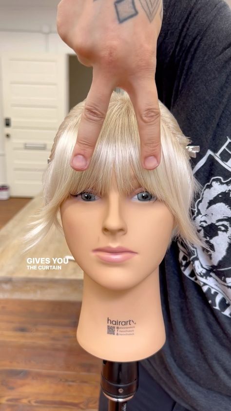 I intended to show two different ways to do curtain bangs in this video but it’s too long of an edit lol. I’ll show the other way on… | Instagram Growing Bangs Out Haircut, How To Style Short Hair Curtain Bangs, How To Layer Bangs, Short To Long Bangs, Bottle Neck Bangs Medium Hair, Styling Bottleneck Bangs, Bottleneck Bangs Tutorial, Bottle Bangs Hair, Short Bottleneck Bangs