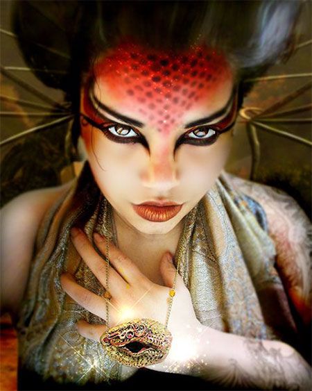 31 Best Halloween Makeup Looks For Girls Extreme Make-up, Carnaval Make-up, Dragon Makeup, Fantasy Make-up, Devil Makeup, Halloween Make-up Looks, Make Up Designs, Special Fx Makeup, Dragon Costume