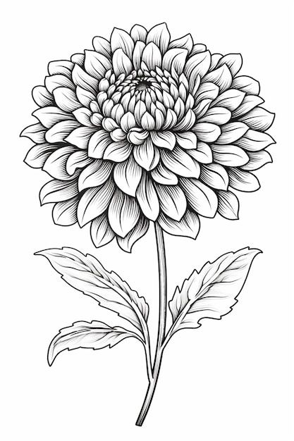 Dahlia Drawing Simple, Dahlia Flower Drawing, Dahlia Drawing, Dahlia Illustration, Anastasia Tattoo, Dahlia Flower Tattoos, Chrysanthemum Drawing, Coloring Doodles, Flower Tattoo Stencils