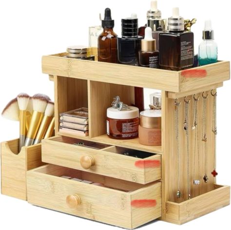 Bamboo Makeup Organizer, Wood Makeup Organizer, Wooden Makeup Organizer, Makeup Utensils, Bamboo Makeup, Makeup Stand, Home Organizer, Fall Nail Trends, Jewelry Organizer Storage