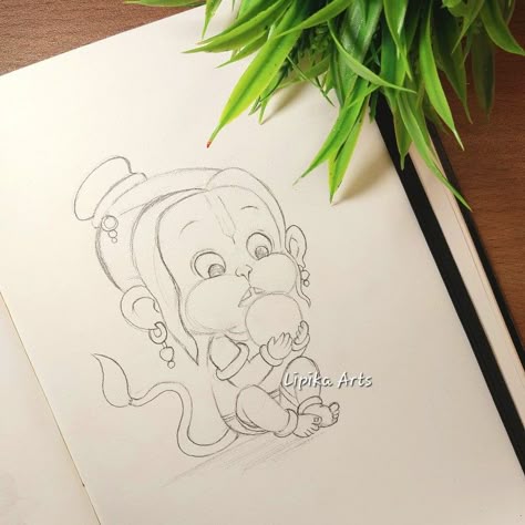 Hanumanji Drawing Easy, God Doodle Art, Little Hanuman Drawing, Cute Easy Drawings Sketches Doodles, Cute Hanuman Drawing, Hanuman Ji Drawing Easy, Hanumanji Drawing, Hanuman Ji Sketch, God Drawing