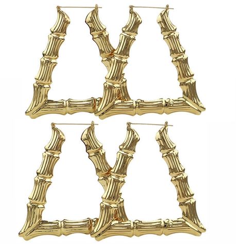 PRICES MAY VARY. 1. Material: alloy 2. Color: gold 3. Quantity: You will get 2 pairs of triangle earrings 4. Size: 3.46 inch. Gold Bamboo Earrings, Big Bamboo, Gatsby Earrings, Bamboo Jewelry, Golden Bamboo, Bamboo Hoop Earrings, Gold Triangle, Bamboo Earrings, Cartilage Earrings Hoop