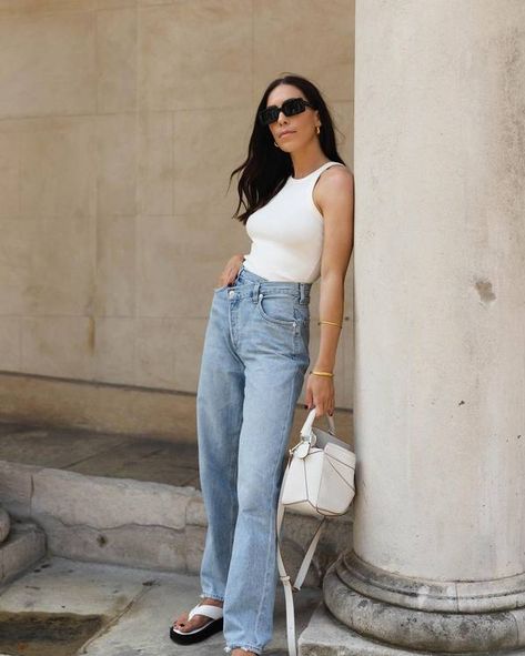 6 Jeans-and-Sandals Looks That Are Perfect for Spring | Who What Wear UK Cross Jeans Outfit, Minimal Summer Outfits, Cross Jeans, Cute Outfits With Jeans, Agolde Jeans, Sandals Outfit, Pretty Top, Yellow Shirts, Leather Shirt