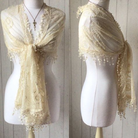 Cream Brides / Cream Vintage Style Shawl / Cream Lace Wrap / Cream Shawl / Downton Abbey Style Cream Lace Shawl Cream Shawl, White Pashmina, Star Shawl, Bridesmaid Shawl, Downton Abbey Fashion, Lace Wrap, Boho Wedding Inspiration, Wedding Shawl, Lace Scarf