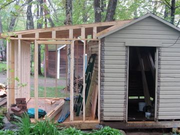 Add On To Shed, Shed Add On Ideas, Shed Addition Ideas, Shed Addition, 8x12 Shed, Lake Deck, Mid Modern House, Sheds Ideas, Garage Storage Plans