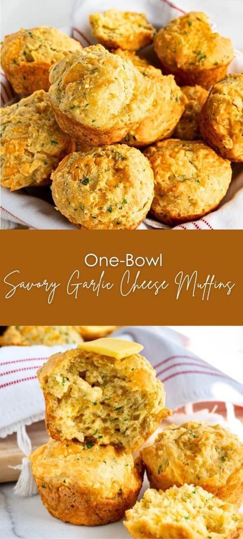 One-Bowl Savory Garlic Cheese Muffins Garlic Muffins, Cheese Muffins Recipes, Savory Baked Goods, 1960s Food, Savory Muffins Recipes, Cheese Muffins, Garlic Cheese, Bisquick Recipes, Savory Muffins