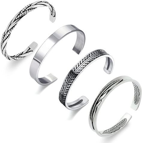 Amazon.com: RIOSO 4Pcs Men's Cuff Bracelets Silver Cuff Bracelet Leaves Pattern Twisted Open Cuff Bracelet: Clothing, Shoes & Jewelry Bracelets For Men Silver, Cuff Bracelets Silver, Mens Silver Cuff Bracelet, Mens Cuff Bracelets, Vintage Cuff Bracelet, Mens Cuff, Bracelets Silver, Open Cuff Bracelet, Chic Bracelet