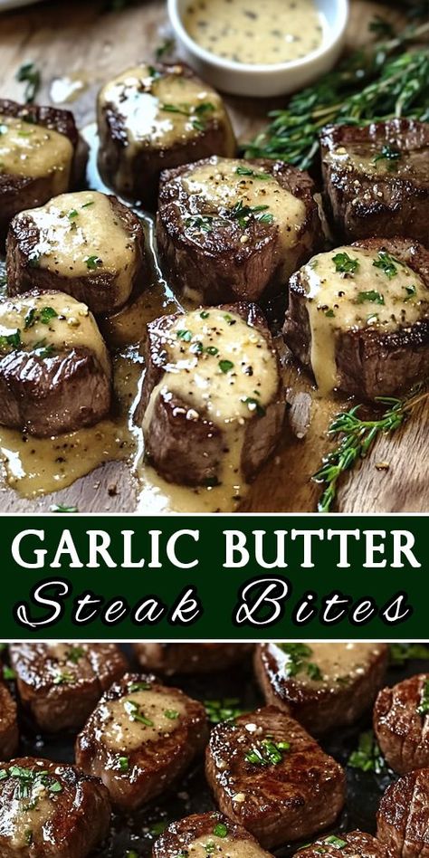 🥩 Juicy, tender Garlic Butter Steak Bites in just 20 minutes! 🧄✨ Perfect for an easy, flavor-packed dinner or appetizer. #SteakLovers #QuickDinnerIdeas #GarlicButterDelight 🥂 Butter Steak Bites Recipe, Steak Butter Recipe, Garlic Butter Steak Bites, Butter Steak Bites, Steak Bites Recipe, Garlic Steak, Butter Steak, Easy Steak, Garlic Butter Steak