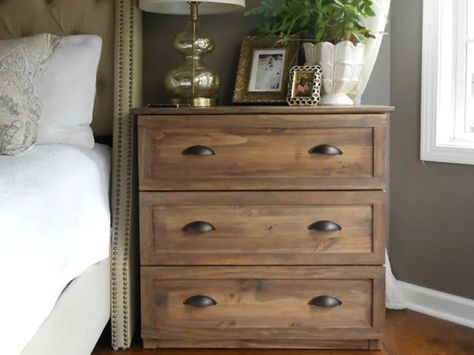 Tarva Nightstand, Nightstand Hack, Diy Bedside, Dresser Inspiration, Restoring Furniture, Ikea Tarva, Cheap Dresser, Ikea Dresser, Ikea Bedroom