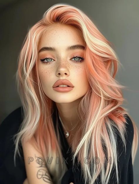 34 Peach Hair Color Ideas 2024 from Rose Gold to Pastel Styles, Soft Highlights, Coral Anime Looks Dark Peach Hair Color, Copper Rose Gold Hair, Peach Hair Color, Underneath Hair Color Ideas, Soft Highlights, Rose Gold Blonde, Underneath Hair Color, Rose Blonde, Peach Hair Colors