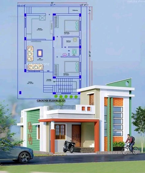 House Design Ground Floor, Front House Design, Elevation Of House, Simple House Exterior Design, Work Development, South Facing House, West Facing House, Morden House, North Facing House