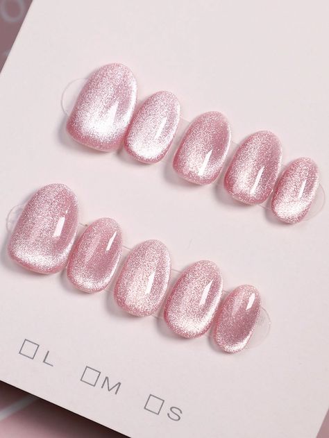 Handmade Sakura Pink Crystal And Cat Eye Stone Nail Tips With 10pcs Crop Oval Shaped Decoration, Simple And Cute, Suitable For Girls, Mother Day Gift, Parties Or Daily Wear. Comes With 1pc Fruit Jelly Nail Patch And 1pc Nail Filer. Press On Nails Nail SuppliesI discovered amazing products on SHEIN.com, come check them out! Cat Eye Stone, Handmade Nails, Jelly Nail, Baby Pink Colour, Color Nails, Fruit Jelly, Cats Eye Stone, Jelly Nails, Cat Eye Nails