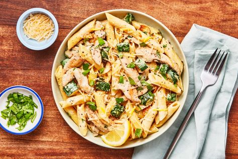 Penne Limone with Chicken Recipe | HelloFresh Penne Rustica, Lemon Chicken Pasta, Chicken Penne, Fresh Salmon, Sauteed Zucchini, Hello Fresh Recipes, Lemon Sauce, Tender Chicken, Hello Fresh