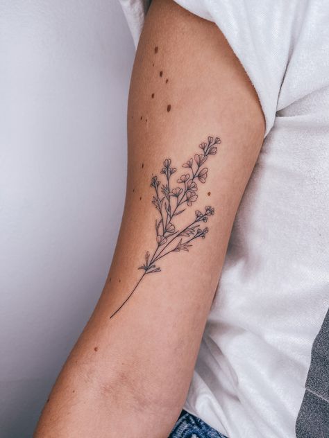 July Flower Tattoo, Larkspur Flower Tattoo, Larkspur Flower Tattoos, July Birth Flower Tattoo, Larkspur Flowers, Larkspur Tattoo, White Larkspur, July Flower, July Birth Flower