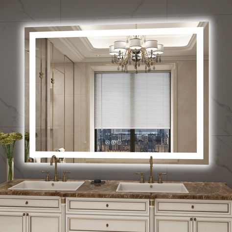 Wrought Studio Dokes Frameless Anti-Fog LED Lighted Dimmable Wall Mounted Bathroom Vanity Mirror & Reviews | Wayfair Glass Shatter, Mounted Bathroom Vanity, Wall Mounted Bathroom Vanity, Illuminated Mirrors, Bathroom Mirror Lights, Led Bathroom, Led Mirror Bathroom, Mirror Wall Bathroom, Bathroom Accessory Sets