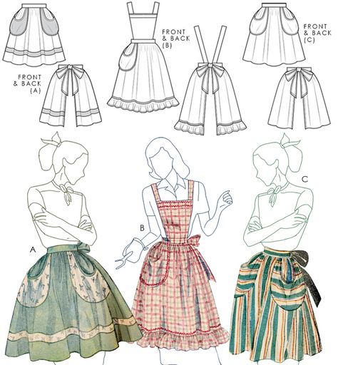 Dress Apron Pattern, Apron Pattern Sewing, Simple Apron Pattern Diy, Pattern For Aprons Free Sewing, Skirt Apron Pattern, Vintage Style Sewing Patterns, Cottagecore Apron Pattern, Frilly Apron Pattern, Easy Vintage Sewing Patterns