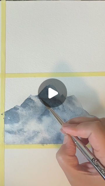 Easy Watercolor Mountains, Mountains Painting Watercolor, Mountain Painting Easy, Watercolor Mountains Tutorial, Puddle Painting, Intuitive Watercolor, Watercolor Mountain Landscape, Color Projects, Water Puddle