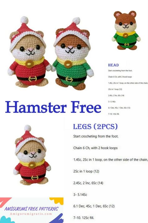 Hugo The Hamster Amigurumi Pattern- Crochet Hamster - Amigurumi Pattern Crochet Hamster Pattern, Crochet Hamster Pattern Free, Crochet Hamster, Hamster Pattern, Christmas Hamster, Free Crochet Amigurumi, Double Crochet Decrease, Crochet Xmas, Cat Amigurumi