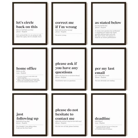 PRICES MAY VARY. Funny Motivational Posters: Transform your workspace with Office Decor Posters - the perfect decoration for an inspiring office environment. Add these motivational posters to your workspace and create an environment that fuels productivity and positivity. Elevate your office aesthetic with style and inspiration today! Set Of Home Office Decor For Women Includes: Elevate your workspace with 9 pieces of 8x10 Inch inspirational work quotes posters, including funny office pictures f Wall Art Home Office, Office Break Room Decor, Property Management Office Decor, Office Manager Office Decor, Office Hallway Decor, Home Office Design For Women, Office Posters Motivational, Women’s Office Decorations, Office Bathroom Decor Business