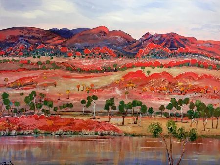 Manyung Gallery Group Carole Foster On the Finke River River Painting Acrylic, Australian Nature, Australia Landscape, Australian Painting, Soft Art, Abstract Impressionism, Australian Painters, Art Assignments, Australian Landscape