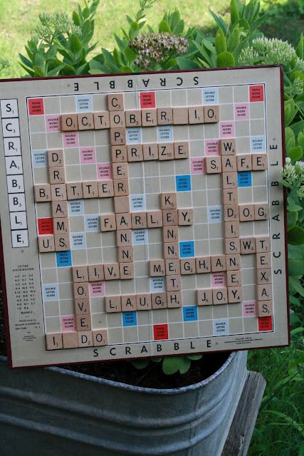 Scrabble Wedding, Scrabble Crafts, Scrabble Game, Scrabble Board, Scrabble Art, Scrabble Letters, Tile Crafts, Wedding Shower Gifts, Game Themes