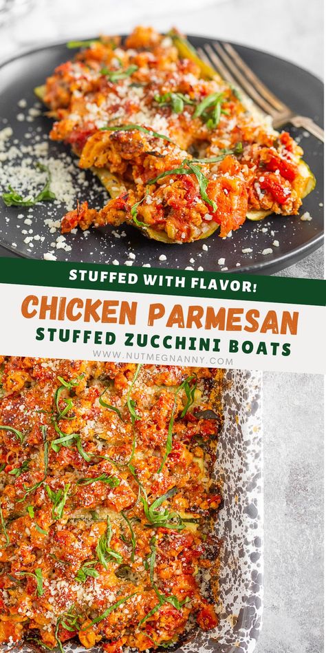 Zucchini Boats With Chicken, Ground Chicken Zucchini Boats, Zucchini Boats Chicken, Ground Chicken Zucchini, Ground Chicken Parmesan, Chicken Basil, Stuffed Zucchini Boats, Chicken Fresh, Chicken With Italian Seasoning