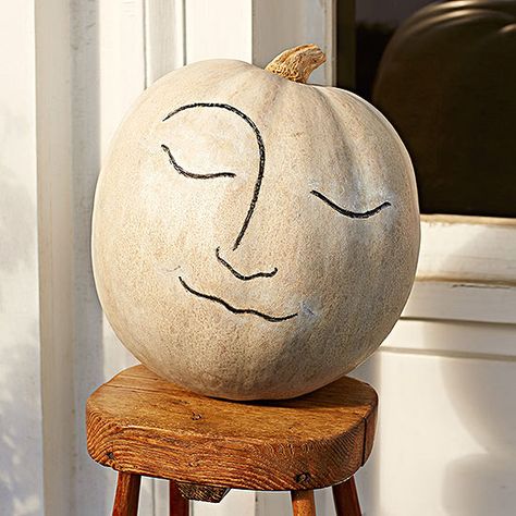 Door Drawing Simple, Door Drawing, White Pumpkin Decor, Mans Face, No Carve Pumpkin, Polka Dot Pumpkin, No Carve Pumpkin Decorating, Goodnight Moon, Face Painting Easy