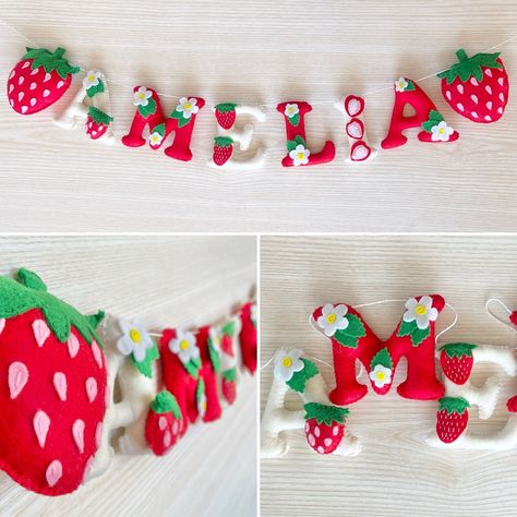 🍓 BERRYLICIOUS 🍓 Strawberries have definitely been the popular trend among the garlands 🫶🏼 I reckon I need to do another fruit themed one though… If you could pick a fruit for a garland, what fruit would you pick? #garlands #strawberry #decor #felt Felt Strawberry, Candy Garland, Felt Candy, Giant Strawberry, Name Garland, Strawberry Decor, Strawberry Theme, Playful Decor, Felt Letters