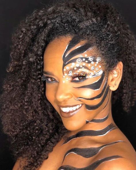 Zebra Print Makeup Inspo Zebra Makeup, Purim, Lion King, Makeup Inspo, Zebra Print, Costume Party, Halloween Makeup, Carnival Face Paint, Halloween Face Makeup