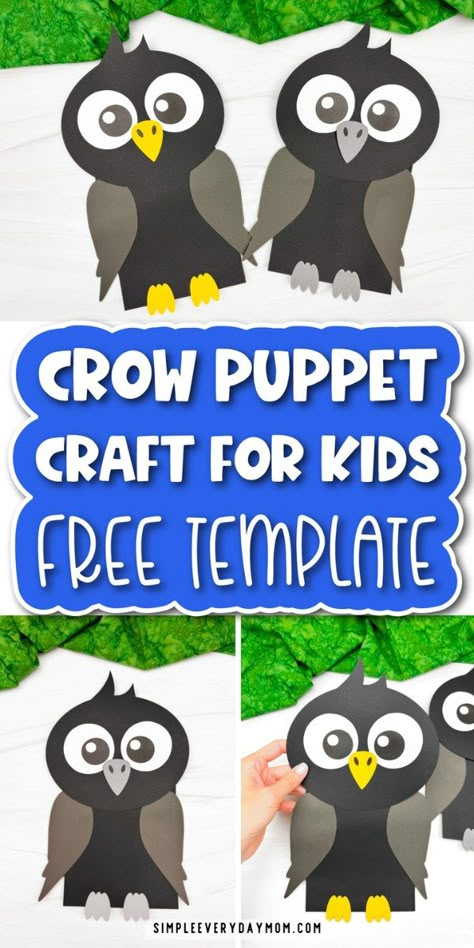 Crow Puppet, Bird Puppet, Puppet Craft, Kids Craft Supplies, Paper Bag Puppets, Do A Dot, Puppet Crafts, Animal Crafts For Kids, Toilet Paper Roll Crafts