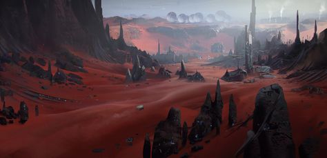 https://www.artstation.com/artwork/2bvRv Red Desert Fantasy Art, Red Desert Aesthetic, Desert Planet, Desert City, Egypt Concept Art, Red Desert, Red Sand, Desert Environment, New Tools