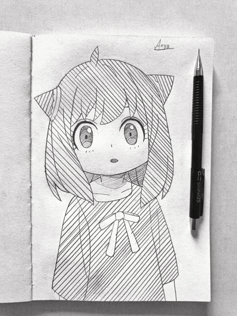 Anya Drawing Tutorial, Anya Spy X Family Sketch, Anya Sketch Easy, Anime Sketch Anya, Anya Drawing Sketch, Anya Anime Drawing, Anya Drawing Easy, How To Draw Anya, Kawaii Drawings Anime Sketch Easy