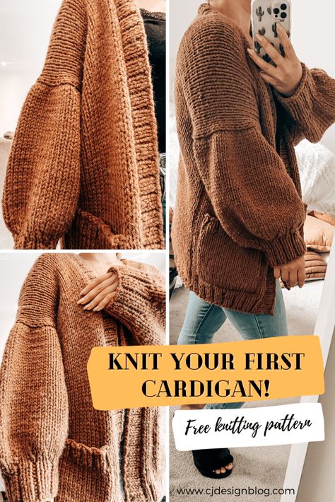 Cj Design, Knitting Patterns Free Sweater, Easy Knitting Projects, Knit Cardigan Pattern, Beginner Knitting Patterns, Beginner Knitting Projects, Knitting Patterns Free Cardigans, Easy Knitting Patterns, How To Knit