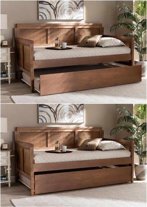 daybed trundle 27 - 15 daybeds with trundles that your overnight guests will love Cute Trundle Bed Ideas, Twin To Queen Daybed, Wood Trundle Bed, Daybeds With Trundle, Trundle Daybed Guest Rooms, Queen Daybed With Trundle, Guest Room Trundle Bed, Guest Bedroom Ideas Daybed Trundle Beds, Daybed Room Ideas Offices